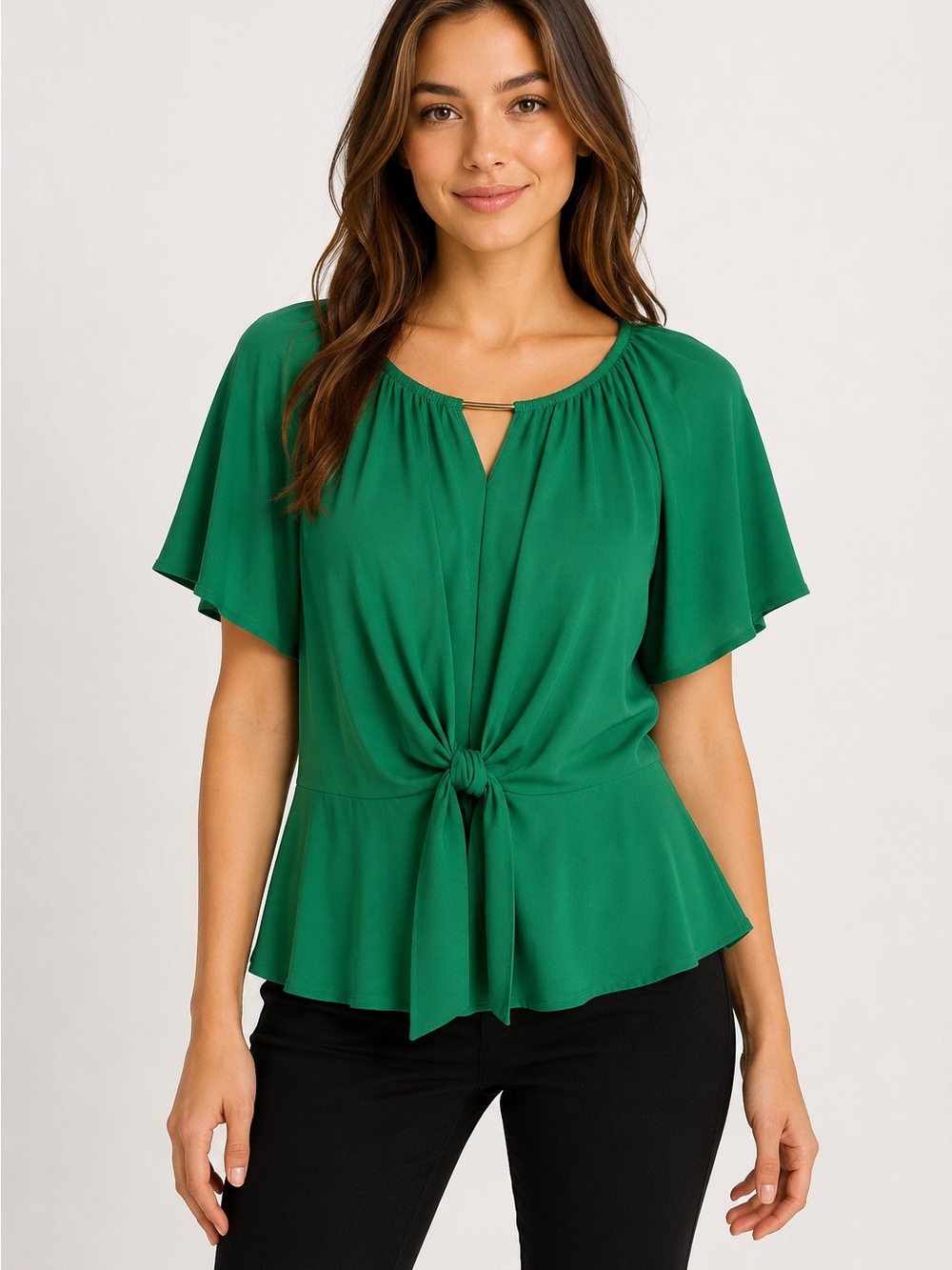 Women’s Green Tie-Front Blouse
